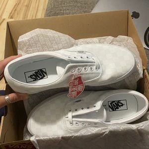 White never worn checker vans